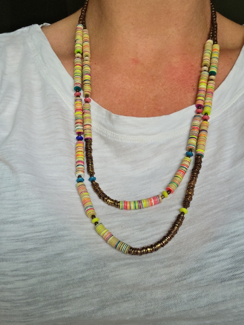 Multi-Color Heishi Beaded Layered Necklace